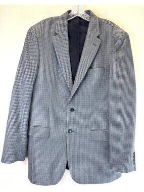 Jos A Bank Mens Houndstooth Blazer Jacket Navy & Gray 2 Button Lined Classic 41L
